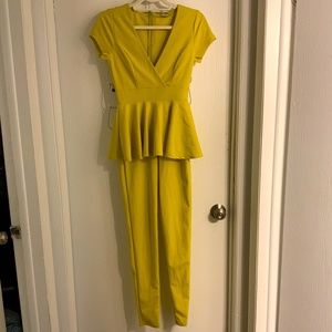 GIBIU Lime Green Peplum Jumpsuit Medium